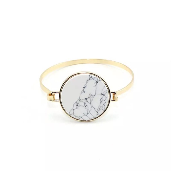 NWT Turquoise or White Marble Stone Gold Bangle - Picture 4 of 7